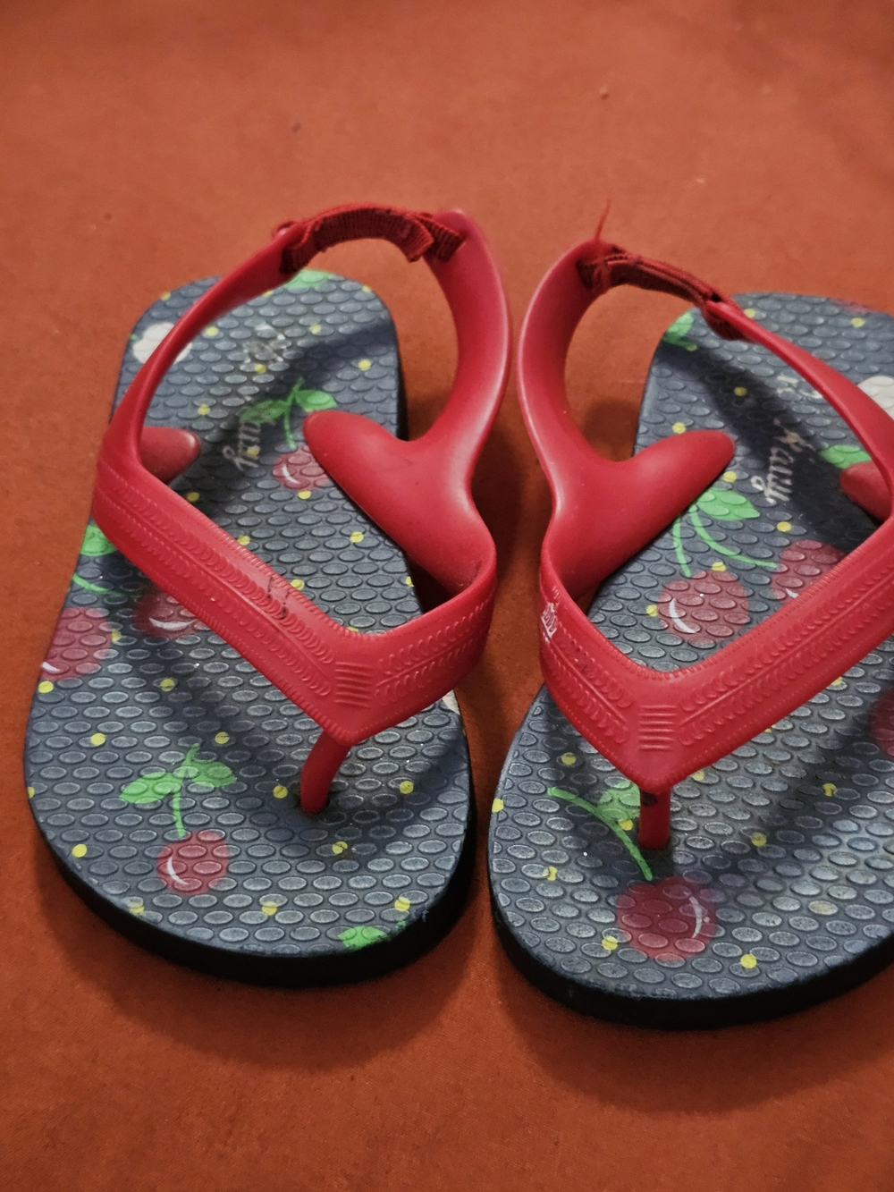 Old Navy Red Strap Cherry-Print Kids Flip Flops